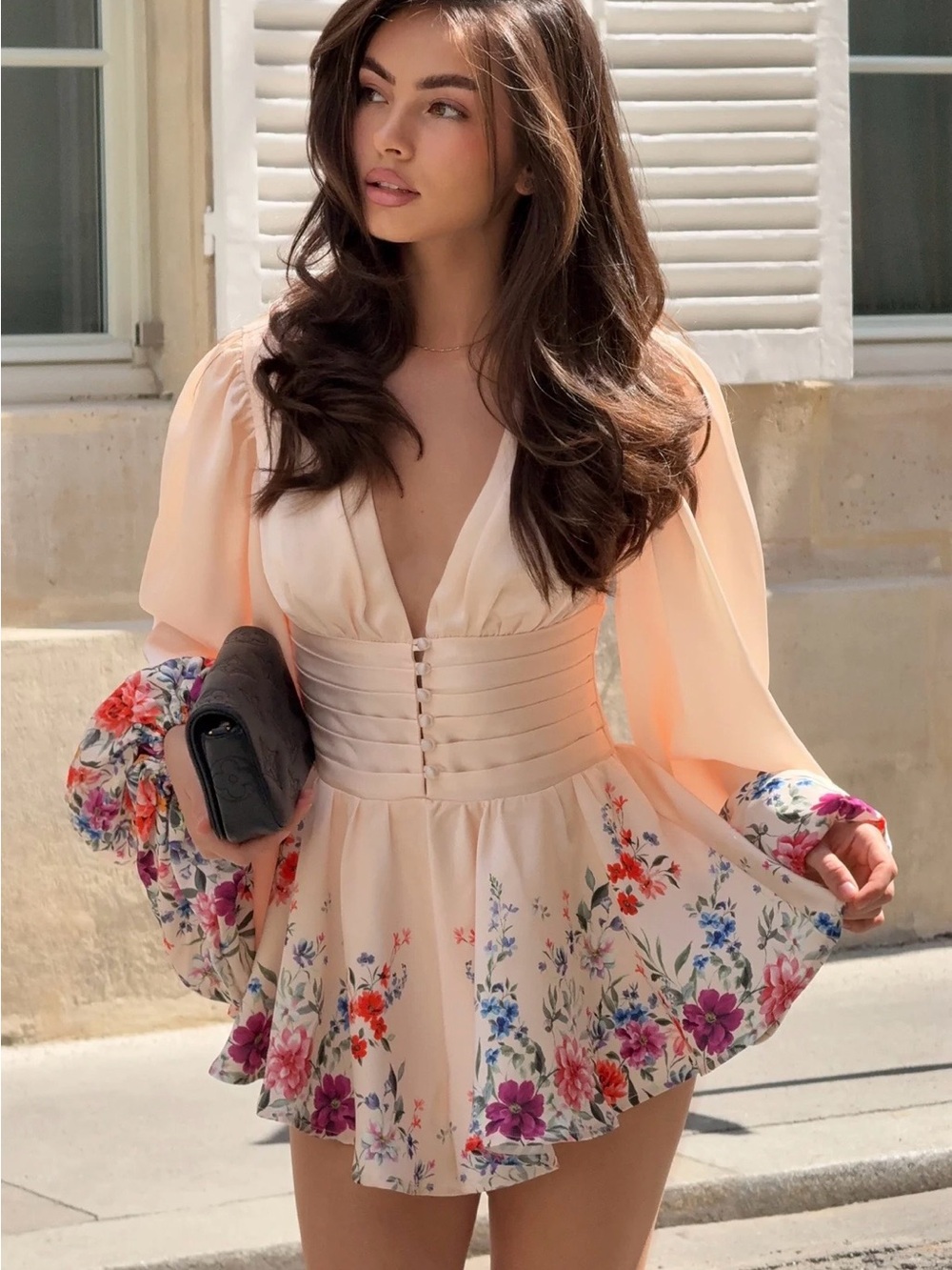 Club L London Cream Floral Corset Romper